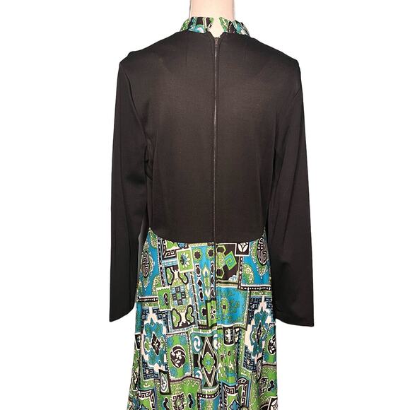 Vintage 70s Size Large Mod Maxi Dress Long Sleeve Evening Gown Modest Boho - Picture 4 of 11